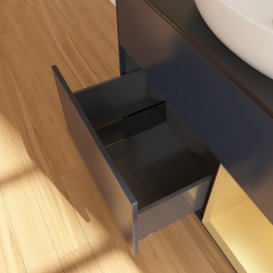 Тумба под раковину Villeroy & Boch Finion 100х50,1 см с подсветкой МДФ темно-синий матовый лак/стекло черное матовое GA22HFHG