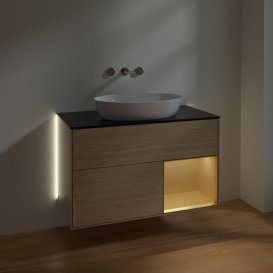 Тумба під раковину Villeroy & Boch Finion 100х50,1 см із підсвічуванням МДФ шпон дуба/скло чорне матове GA22HFPC