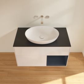 Тумба під раковину Villeroy & Boch Finion 100х50,1 см з підсвічуванням МДФ білий глянцевий лак/скло чорне матове GA22HGGF