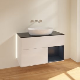 Тумба під раковину Villeroy & Boch Finion 100х50,1 см з підсвічуванням МДФ білий глянцевий лак/скло чорне матове GA22HGGF