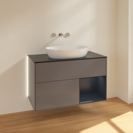 Тумба под раковину Villeroy & Boch Finion 100х50,1 см с подсветкой МДФ антрацит матовый лак/стекло черное матовое GA22HGGK
