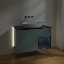 Тумба під раковину Villeroy & Boch Finion 100х50,1 см із підсвічуванням МДФ оливковий матовий лак/скло чорне матове GA22HGGM