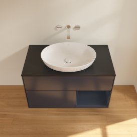 Тумба під раковину Villeroy & Boch Finion 100х50,1 см із підсвічуванням МДФ темно-синій матовий лак/скло чорне матове GA22HGHG