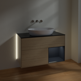 Тумба під раковину Villeroy & Boch Finion 100х50,1 см із підсвічуванням МДФ шпон дуба/скло чорне матове GA22HGPC