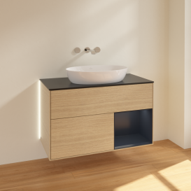Тумба під раковину Villeroy & Boch Finion 100х50,1 см із підсвічуванням МДФ шпон дуба/скло чорне матове GA22HGPC