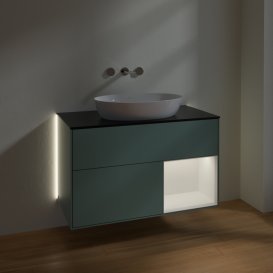 Тумба під раковину Villeroy & Boch Finion 100х50,1 см із підсвічуванням МДФ оливковий матовий лак/скло чорне матове GA22MTGM