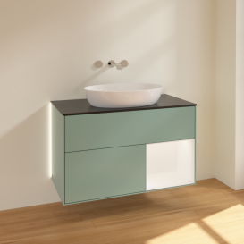 Тумба під раковину Villeroy & Boch Finion 100х50,1 см із підсвічуванням МДФ оливковий матовий лак/скло чорне матове GA22MTGM