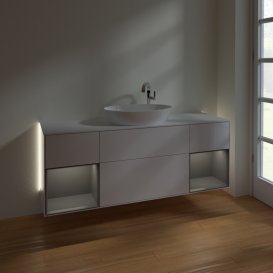 Тумба под раковину Villeroy & Boch Finion 160х50,1 см с подсветкой МДФ глянцевый белый лак/стекло белое матовое G981GKGF