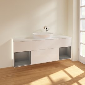 Тумба под раковину Villeroy & Boch Finion 160х50,1 см с подсветкой МДФ глянцевый белый лак/стекло белое матовое G981GKGF