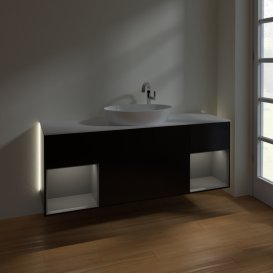 Тумба под раковину Villeroy & Boch Finion 160х50,1 см с подсветкой МДФ черный матовый лак/стекло белое матовое G981GKPD