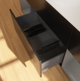 Тумба под раковину Villeroy & Boch Finion 160х50,1 см с подсветкой МДФ черный матовый лак/стекло белое матовое G981GKPD