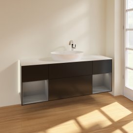 Тумба под раковину Villeroy & Boch Finion 160х50,1 см с подсветкой МДФ черный матовый лак/стекло белое матовое G981GKPD