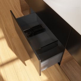 Тумба под раковину Villeroy & Boch Finion 160х50,1 см с подсветкой МДФ черный матовый лак/стекло белое матовое G981GNPD