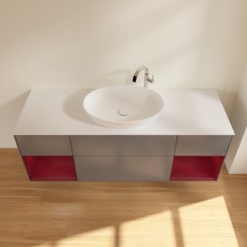 Тумба під раковину Villeroy & Boch Finion 160х50,1 см з підсвічуванням антрацит матовий лак/скло біле матове G981HBGK