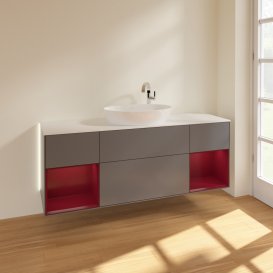 Тумба під раковину Villeroy & Boch Finion 160х50,1 см з підсвічуванням антрацит матовий лак/скло біле матове G981HBGK