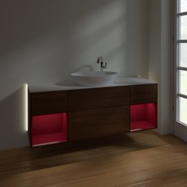 Тумба под раковину Villeroy & Boch Finion 160х50,1 см с подсветкой МДФ шпон грецкого ореха/стекло белое матовое G981HBGN