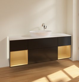 Тумба під раковину Villeroy & Boch Finion 160х50,1 см із підсвічуванням МДФ чорний матовий лак/скло біле матове G981HFPD
