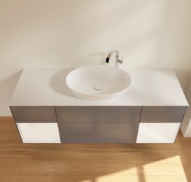 Тумба под раковину Villeroy & Boch Finion 160х50,1 см с подсветкой МДФ антрацит матовый лак/стекло белое матовое G981MTGK
