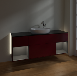 Тумба под раковину Villeroy & Boch Finion 160х50,1 см с подсветкой МДФ пион матовый лак/стекло черное матовое G982GKHB