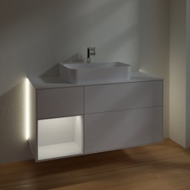 Тумба під раковину Villeroy & Boch Finion 120х50,1 см із підсвічуванням МДФ білий глянцевий лак/скло біле матове G161GFGF