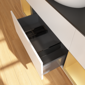 Тумба под раковину Villeroy & Boch Finion 160х50,1 см с подсветкой МДФ белый матовый лак/стекло черное матовое G982HFMT