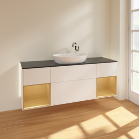 Тумба под раковину Villeroy & Boch Finion 160х50,1 см с подсветкой МДФ белый матовый лак/стекло черное матовое G982HFMT