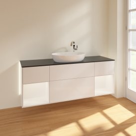 Тумба под раковину Villeroy & Boch Finion 160х50,1 см с подсветкой МДФ глянцевый белый лак/стекло черное матовое G982MTGF