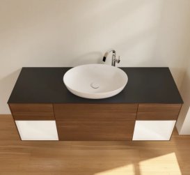 Тумба под раковину Villeroy & Boch Finion 160х50,1 см с подсветкой МДФ шпон грецкого ореха/стекло черное матовое G982MTGN