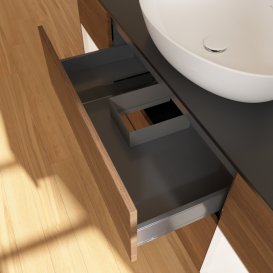 Тумба под раковину Villeroy & Boch Finion 160х50,1 см с подсветкой МДФ шпон грецкого ореха/стекло черное матовое G982MTGN