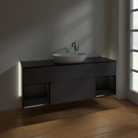 Тумба под раковину Villeroy & Boch Finion 160х50,1 см с подсветкой МДФ антрацит матовый лак/стекло черное матовое G982PDGK