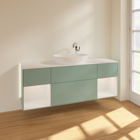 Тумба под раковину Villeroy & Boch Finion 160х50,1 см с подсветкой МДФ оливковый матовый лак/стекло белое матовое G981GFGM