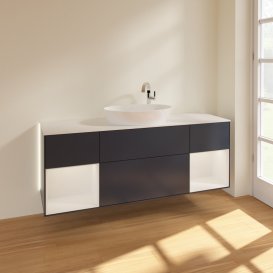 Тумба под раковину Villeroy & Boch Finion 160х50,1 см с подсветкой МДФ темно-синий матовый лак/стекло белое матовое G981GFHG