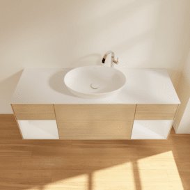 Тумба під раковину Villeroy & Boch Finion 160х50,1 см із підсвічуванням МДФ шпон дуба/скло біле матове G981GFPC
