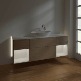 Тумба під раковину Villeroy & Boch Finion 160х50,1 см із підсвічуванням МДФ шпон дуба/скло біле матове G981GFPC
