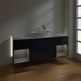 Тумба под раковину Villeroy & Boch Finion 160х50,1 см с подсветкой МДФ темно-синий матовый лак/стекло белое матовое G981GKHG