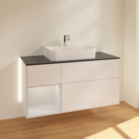 Тумба под раковину Villeroy & Boch Finion 120х50,1 см с подсветкой МДФ глянцевый белый лак/стекло черное матовое G162GFGF