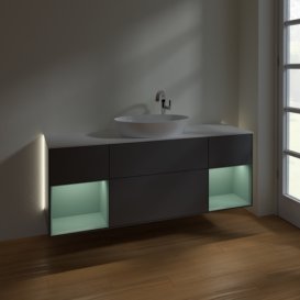 Тумба под раковину Villeroy & Boch Finion 160х50,1 см с подсветкой МДФ антрацит матовый лак/стекло белое матовое G981GMGK