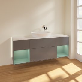 Тумба под раковину Villeroy & Boch Finion 160х50,1 см с подсветкой МДФ антрацит матовый лак/стекло белое матовое G981GMGK