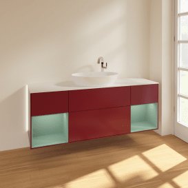 Тумба під раковину Villeroy & Boch Finion 160х50,1 см з підсвічуванням МДФ півонія матовий лак/скло біле матове G981GMHB