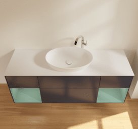 Тумба під раковину Villeroy & Boch Finion 160х50,1 см із підсвічуванням МДФ темно-синій матовий лак/скло біле матове G981GMHG
