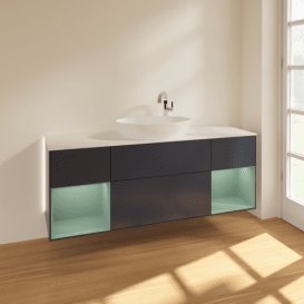 Тумба під раковину Villeroy & Boch Finion 160х50,1 см із підсвічуванням МДФ темно-синій матовий лак/скло біле матове G981GMHG
