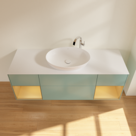 Тумба под раковину Villeroy & Boch Finion 160х50,1 см с подсветкой МДФ оливковый матовый лак/стекло белое матовое G981HFGM