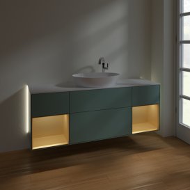 Тумба под раковину Villeroy & Boch Finion 160х50,1 см с подсветкой МДФ оливковый матовый лак/стекло белое матовое G981HFGM