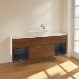 Тумба под раковину Villeroy & Boch Finion 160х50,1 см с подсветкой МДФ шпон грецкого ореха/стекло белое матовое G981HGGN