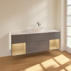 Тумба под раковину Villeroy & Boch Finion 160х50,1 см с подсветкой МДФ антрацит матовый лак/стекло белое матовое G981PCGK