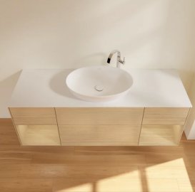 Тумба под раковину Villeroy & Boch Finion 160х50,1 см с подсветкой МДФ шпон дуба/стекло белое матовое G981PCPC