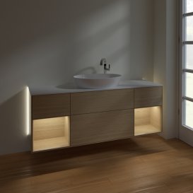 Тумба под раковину Villeroy & Boch Finion 160х50,1 см с подсветкой МДФ шпон дуба/стекло белое матовое G981PCPC