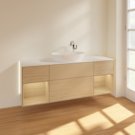 Тумба под раковину Villeroy & Boch Finion 160х50,1 см с подсветкой МДФ шпон дуба/стекло белое матовое G981PCPC
