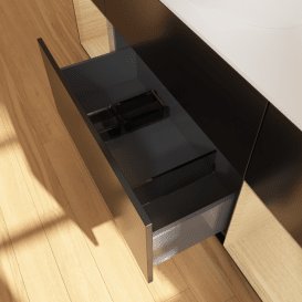 Тумба під раковину Villeroy & Boch Finion 160х50,1 см із підсвічуванням МДФ чорний матовий лак/скло біле матове G981PCPD