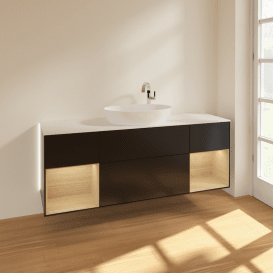 Тумба під раковину Villeroy & Boch Finion 160х50,1 см із підсвічуванням МДФ чорний матовий лак/скло біле матове G981PCPD